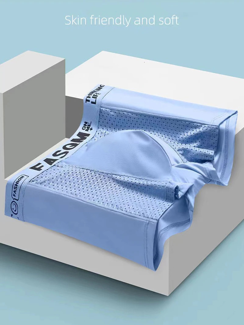 4pcs Mesh Ice Silk Boxer Shorts Mens Underwear FASQM Underpants Breathable Sexy Slim Panties Bamboo Lingerie Plus Size L-6XL 250605