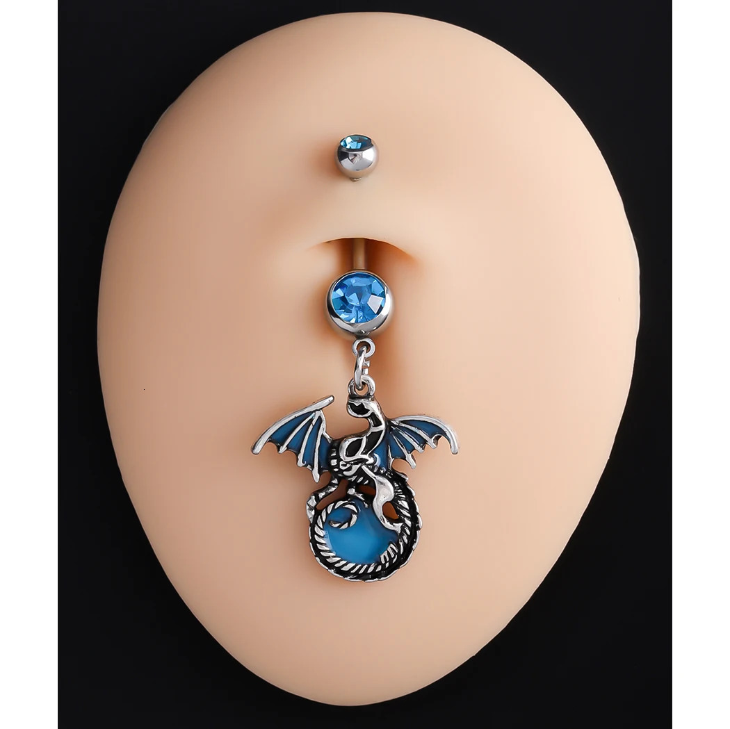 JHJT 14G Gothic Dragon Belly Button Piercing Stainless Steel Glow Navel Rings Body Jewelry 250530