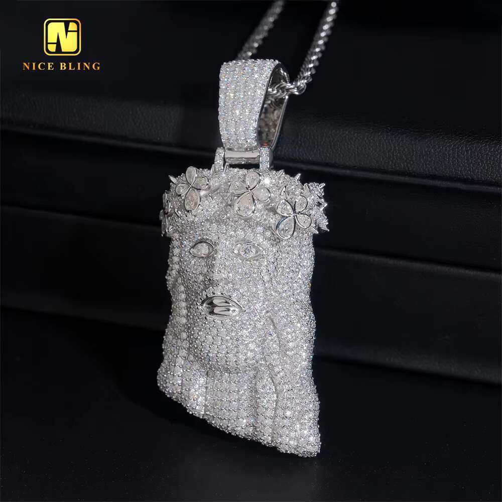 Iced Out 3D Fine Custom Hip Hop Men Jewelry Pendant Pear Cut VVS Moissanite Full Diamond Silver Plated 925 Silver Jesus Pendant