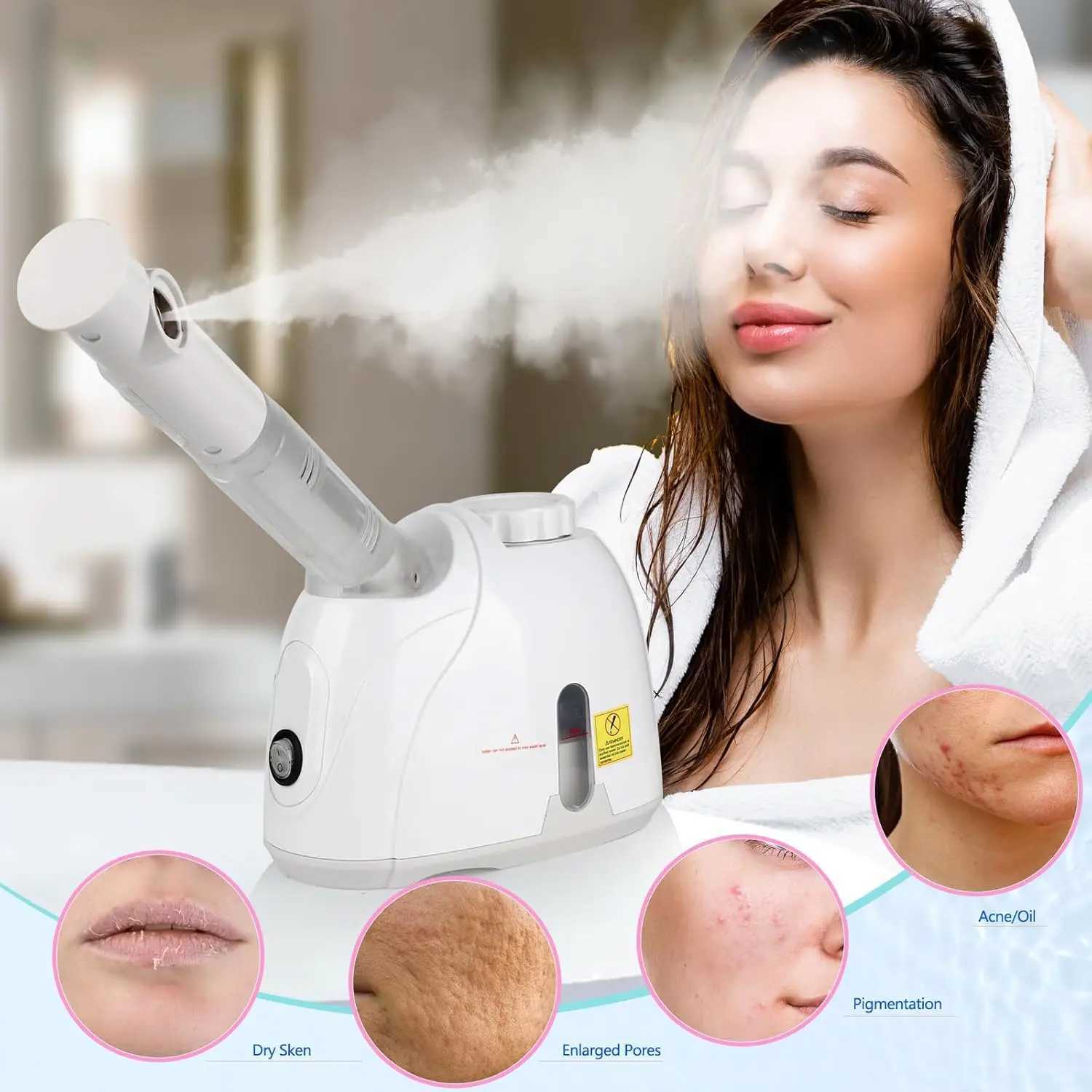 Facial Steamer Hydrating and Moisturizing Adjustable Nozzle for Unclogs Pores Deep Hydration Cleansing Face Skin Care at Home XJ250607