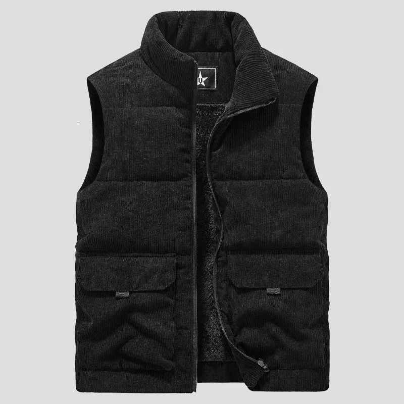Men Stand Collar Army Thicken Waistcoats Clothing Mens Sleeveless Corduroy Vest Winter Male Classic Fleece Warm Vests Coats 250605Z