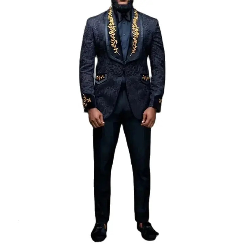 Elegant Black Blazer Formal Mens Suits Jacquard Fabric Shawl Lapel Single Breasted Male Clothing 1 Piece Jacket Costume 250604