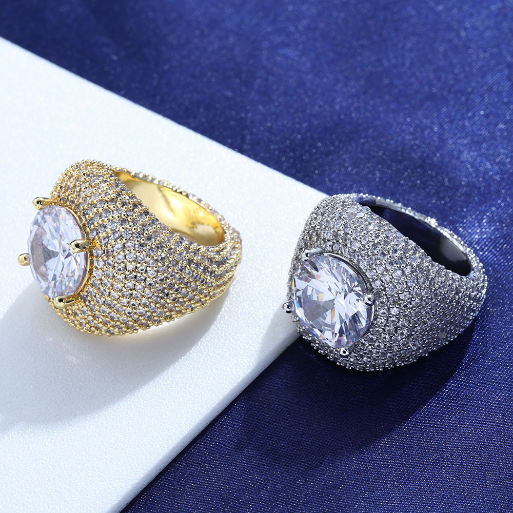 New Style Pigeon Egg Copper Inlaid Large Moissanite Hip-Hop Full Diamond Trendy Mens Ring moissanite