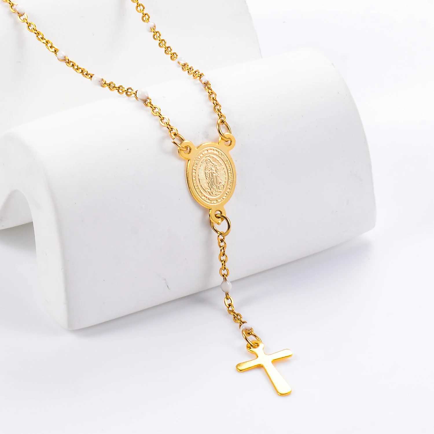 Stainless Steel Rosary Beads Christianity Necklaces Jesus Long Chains For Woman/Man Cross Pendants Christian Jewelry PrayerXJ250604