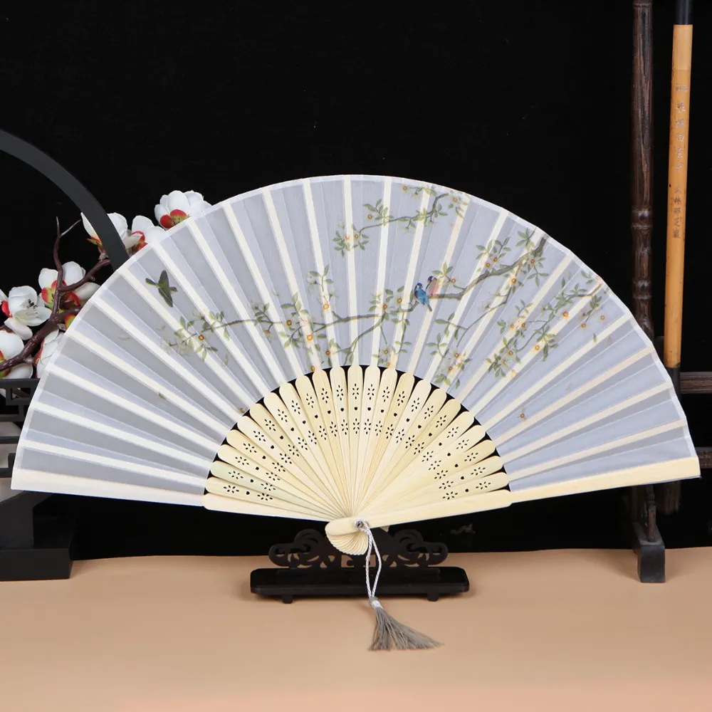 Bamboo Chinese Style Vintage Silk Folding Shank Classical Dance Tassel Elegent Female Hand Fan Dwe74 Home Decor