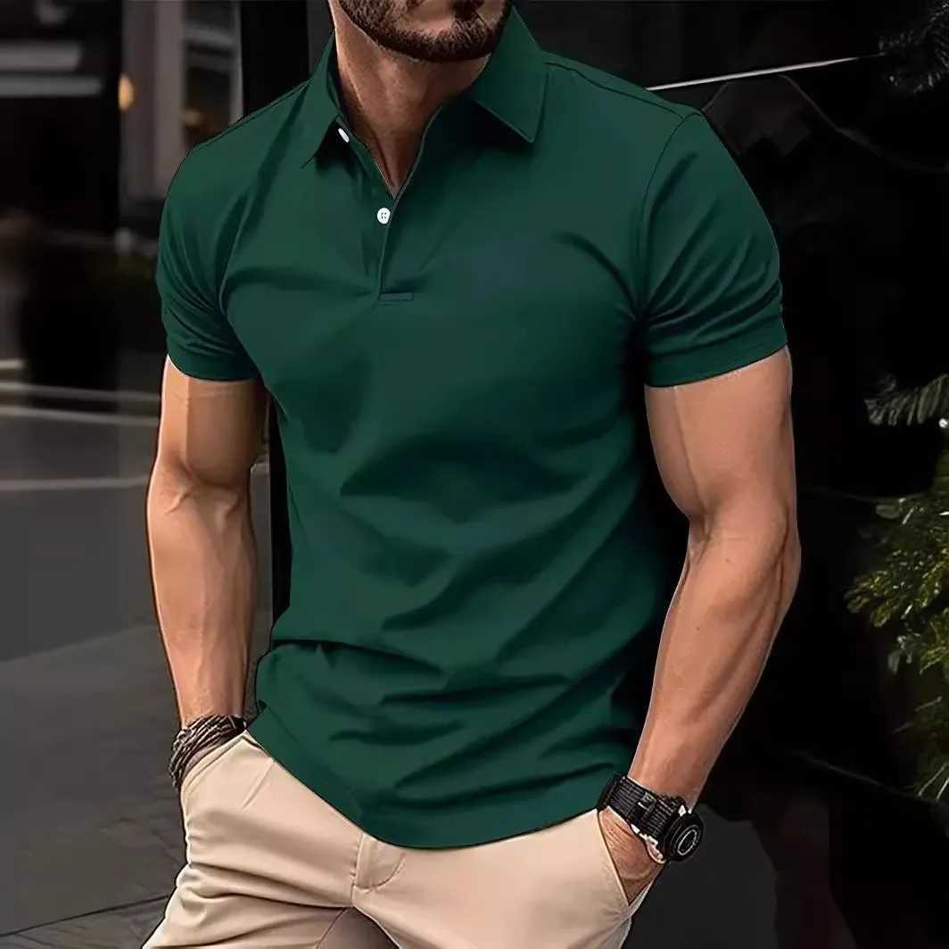 New Mens Solid Color Top Cotton Lapel Casual Short-sleeved POLO Shirt XJ250605