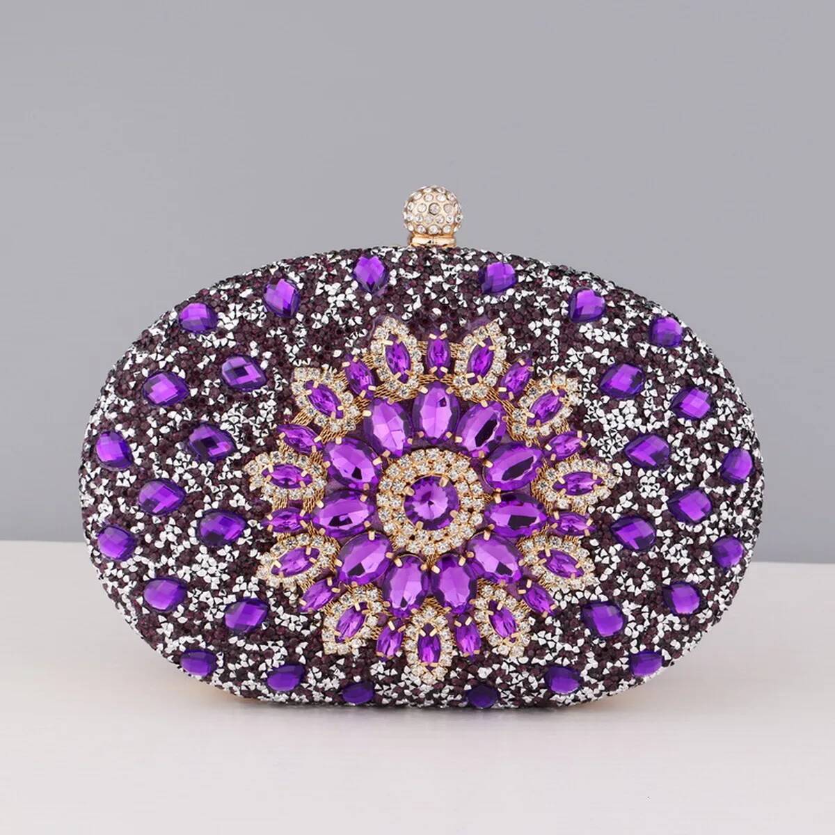 Flower Rhinestones Evening Bags Metal Prom Dias Clutch With Chain Shoulder Handbags Wedding Female Purse