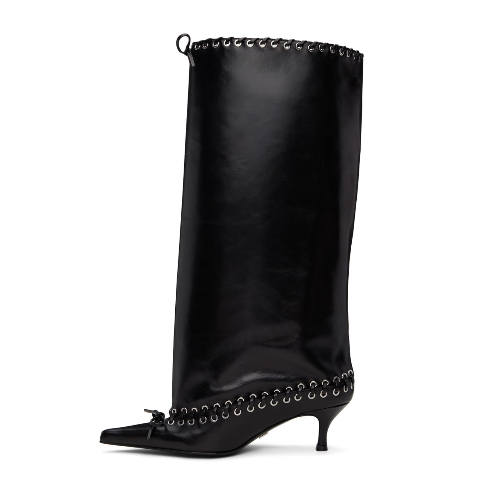 ARQA Laced Embellishment Knee High Boots Women Metal Eyelets Pointed Toe Tall Boots Kitten Heel Bow Tie Long Boot