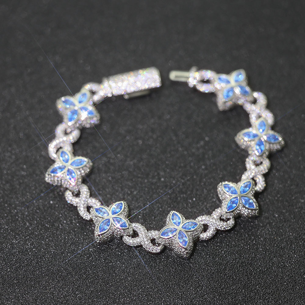 Four leaf clover Moissanite eight character Cuban bracelet hip-hop mens bracelet high-end and versatile trendy accessory