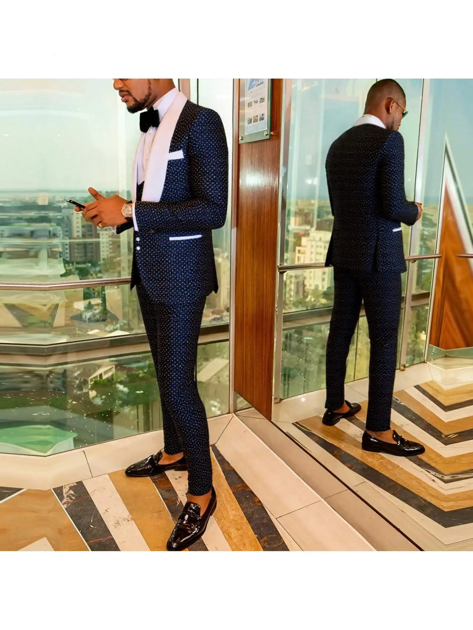 Men 3-Piece Slim Fit Suit Set Tuxedo One-Button Blazer Vest Elastic Waist Pants Party Outfit 250530