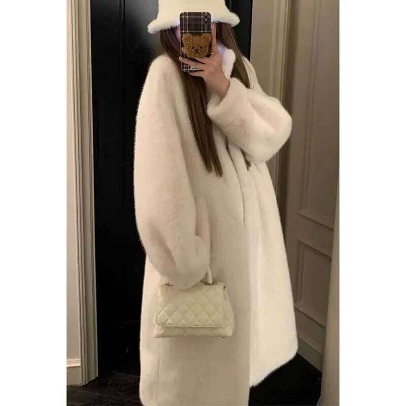 Ladies Fashion Stand Collar Mink Plush Outwear Women Leisure Sleeves Thicken Coat Winter Female Long Faux Fur Jacket