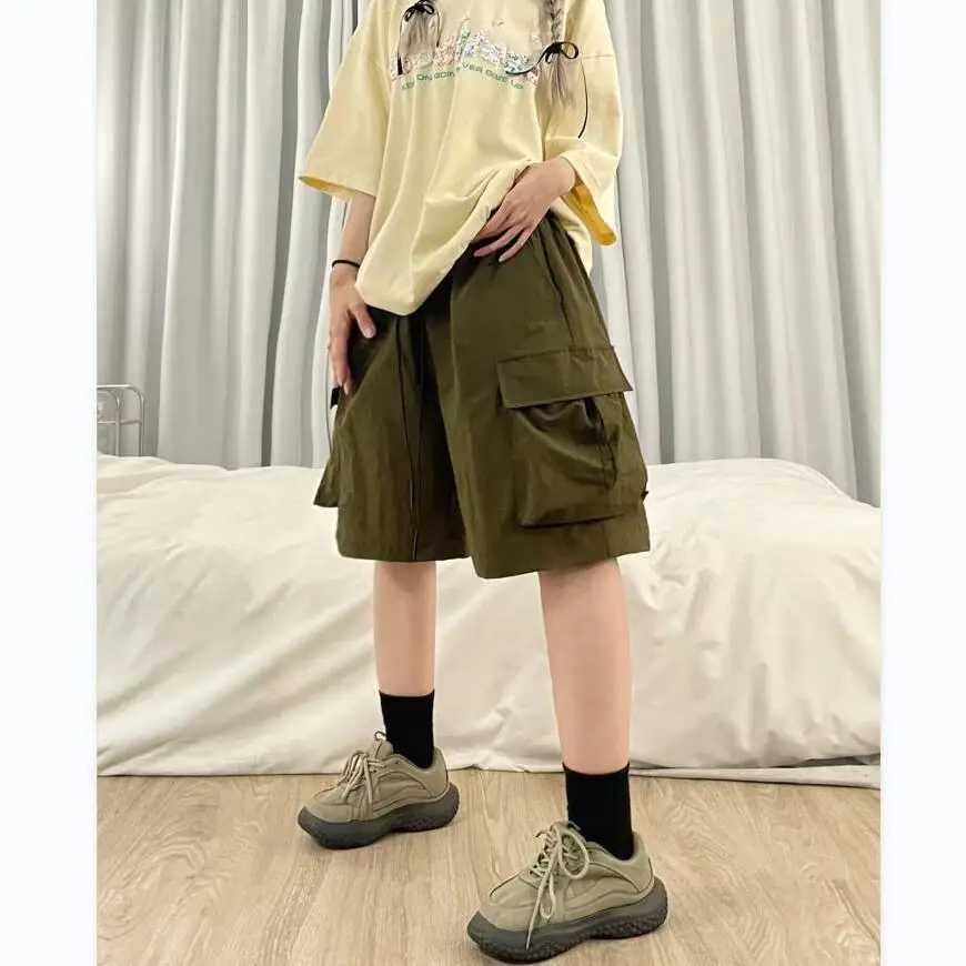 Mens Fashion New Elastic Waist Pocket Ice Silk Sports Casual Loose Five-part ShortsXJ250605