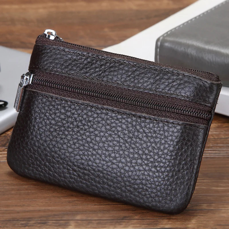Leather 2 Zipper Coin Purse Wallet With Card Slots Organizer Change HolderCard Case Storage Bag for Men 250605