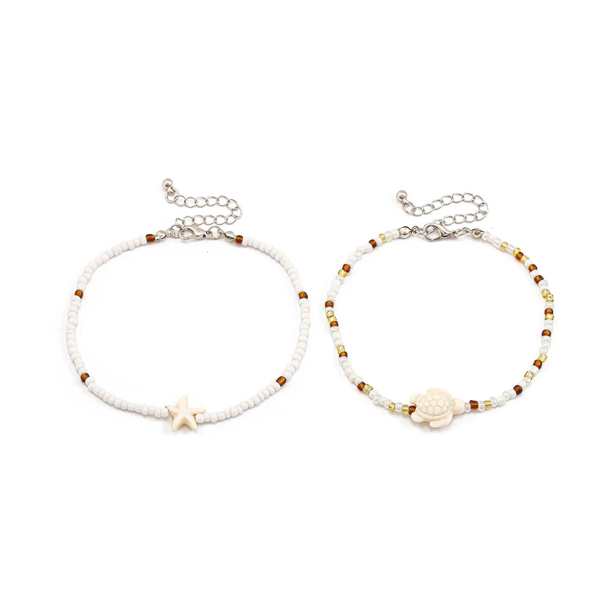 Ingemark 2Pcs Kpop Boho Starfish Turtles Conch Seed Beads Chain Anklet for Women Summer Beach Sweet Ankle Barefoot Y2K Jewelry 250528