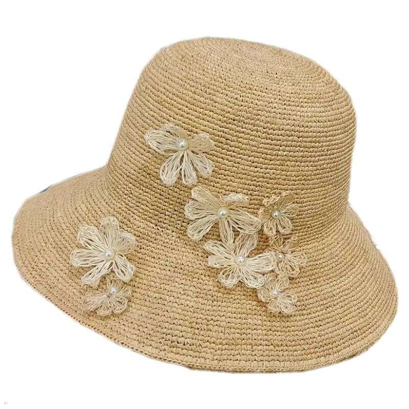 fashion packable Sun Hats Summer raffia Straw Beach dress Caps Women Bucket Cloche Hat with flowers for travel Outdoor