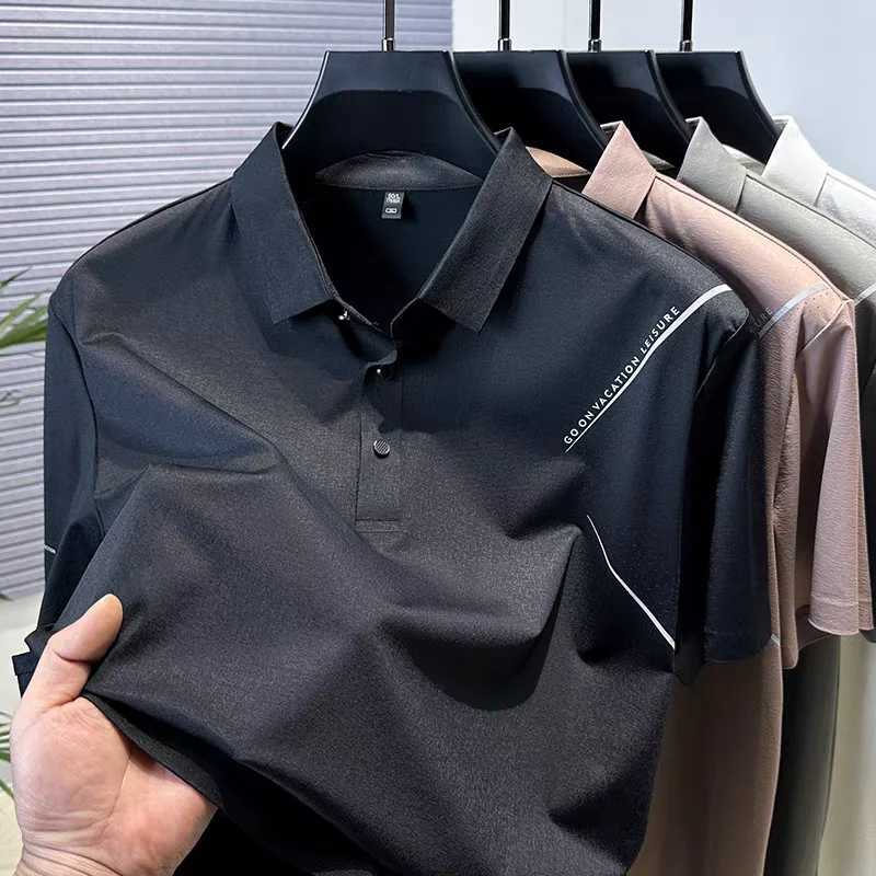 High quality ice silk breathable short sleeve lapel T-shirt solid color summer casual sports style fashionable mens polo shirt XJ250605
