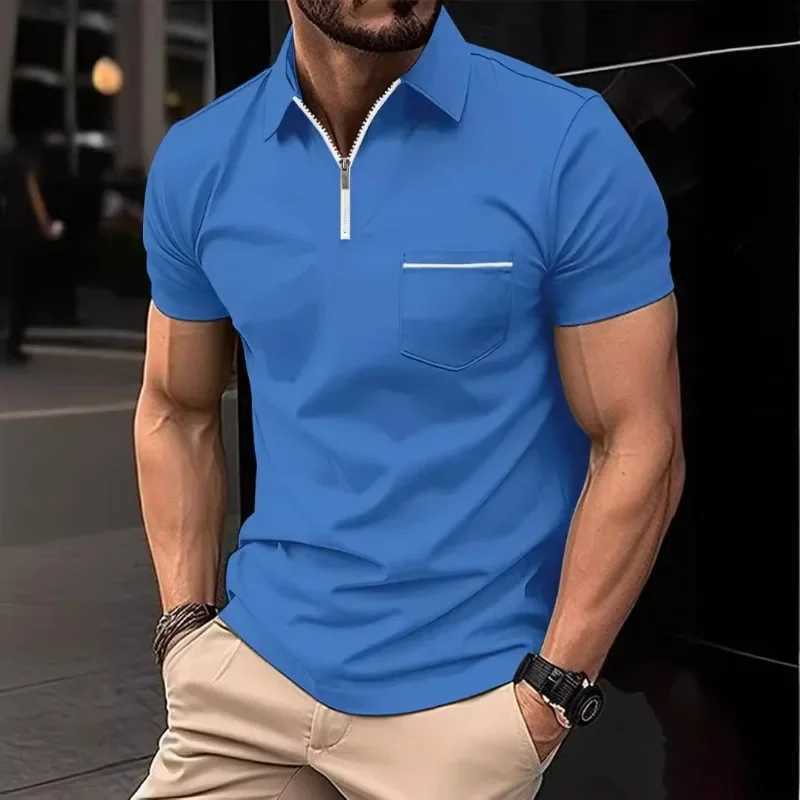 Summer Mens Design Sense Pocket Short-sleeved POLO Shirt Mens Casual Daily Top American Street Style Mens T-shirt XJ250605