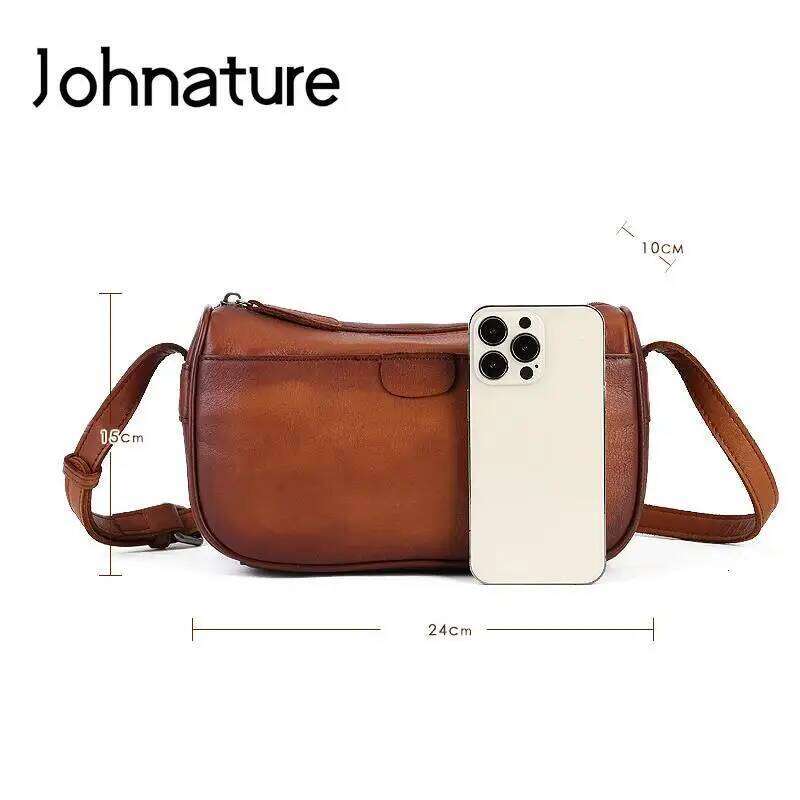 Johnature 2025 New Vintage Genuine Leather Versatile Women Bag Handmade Cowhide Casual Solid Color Shoulder & Crossbody Bags 2025/06/05