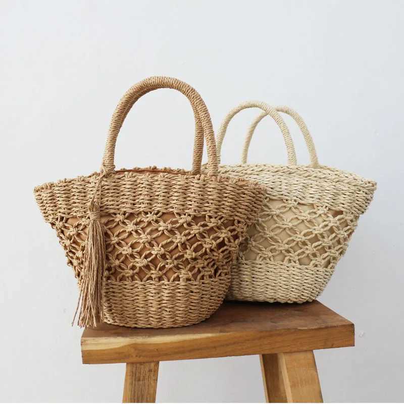 Str Woven Bag Womens Woven Handbag Oval Paper Rope Material Str Woven Bag Hollowed Out Handmade XJ250605