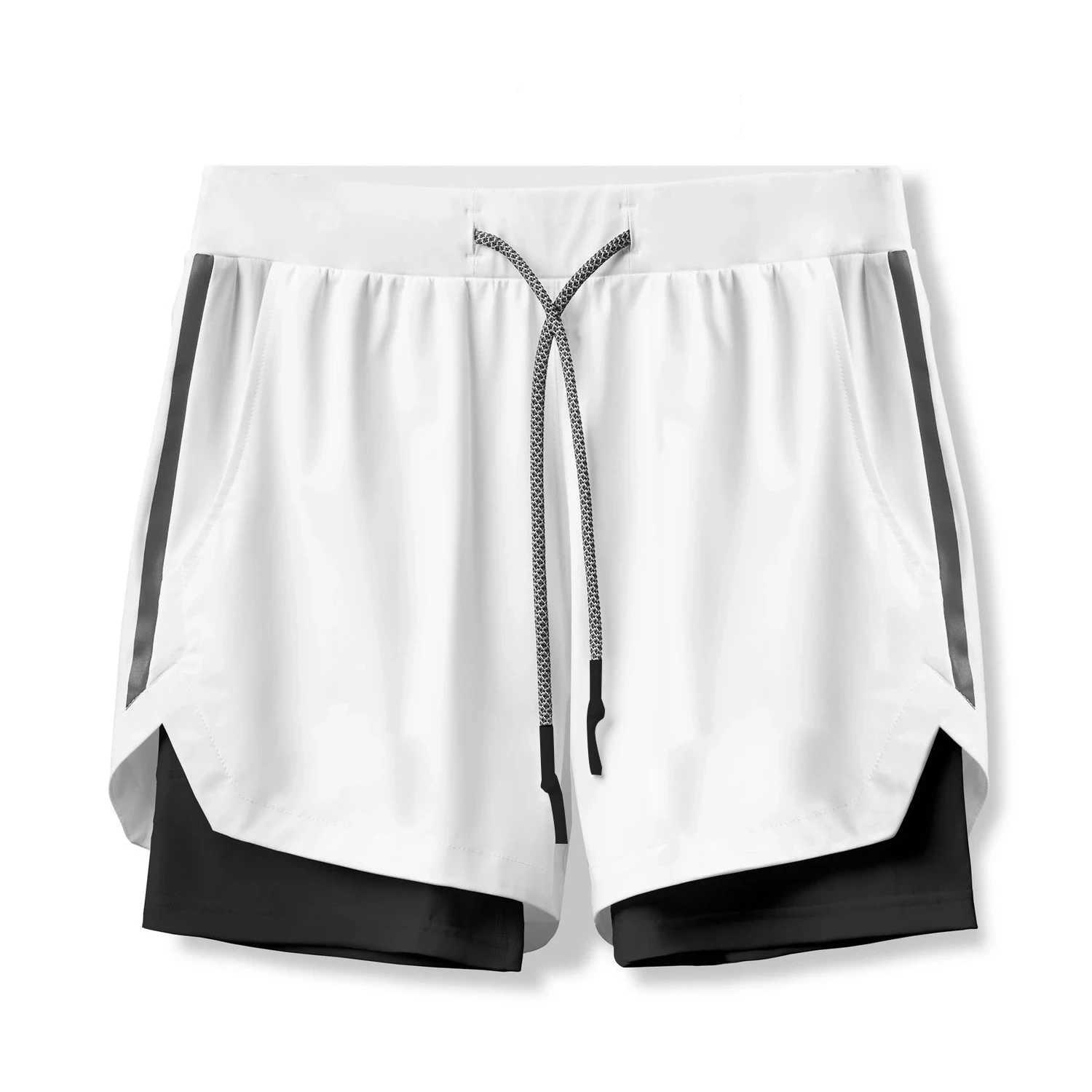 new fashion mens shorts quick-drying 2-in-1 multi-pocket double-layer shorts fitness lace-up sports pants short homme tactique XJ250605