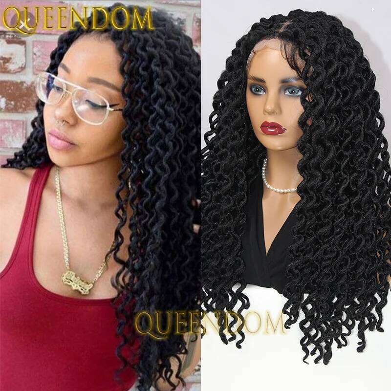22 Inch Synthetic Jumbo Plaits Braids Full Lace Box Braid Women Goddess Pre-Looped Loose Wavy Passion Twist Braided Wig