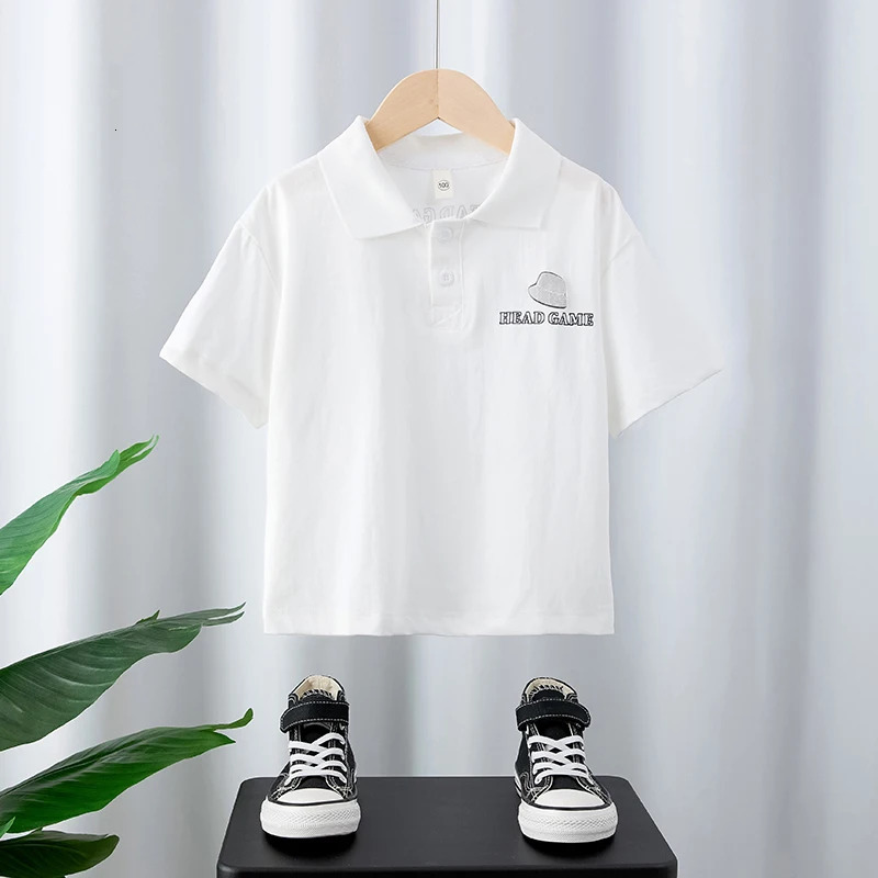 Kids Short Sleeve Polo Shirts White Black with Hat - themed Prints 250604