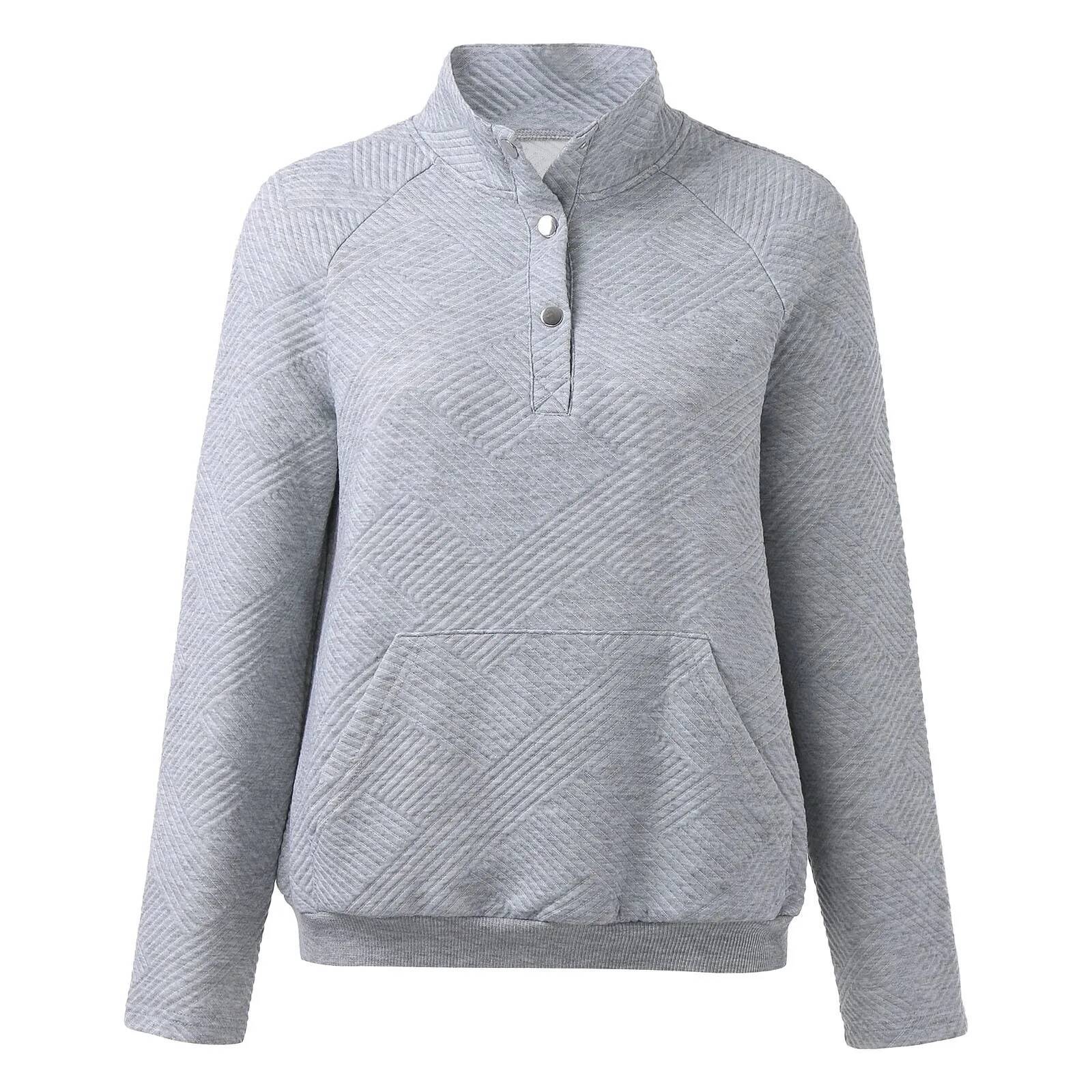 2024 Casual Button Women Sweatshirt Stand Collar Long Sleeve Autumn Hoodies Pocket Female Pullovers Top Sudaderas De Mujeres