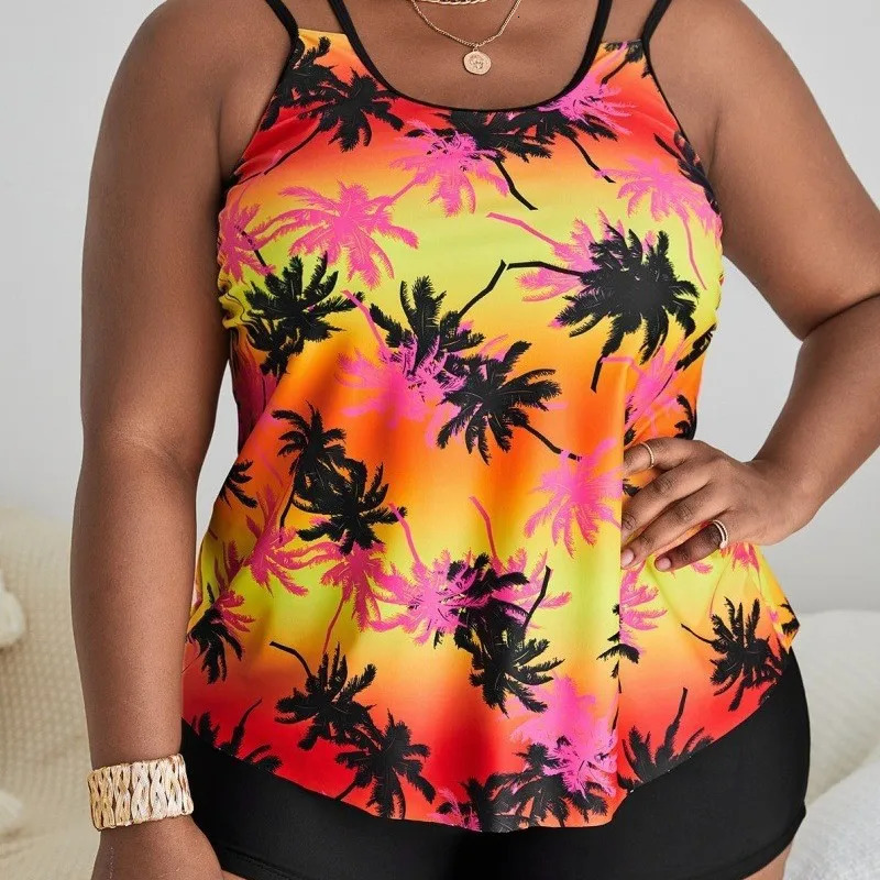 2025 Swimsuit Women Large Plus Size Tankini Set Two Pieces Printed Swimwear Female Bathers Bathing Swimming Swim Suit Beach 5XL 250603