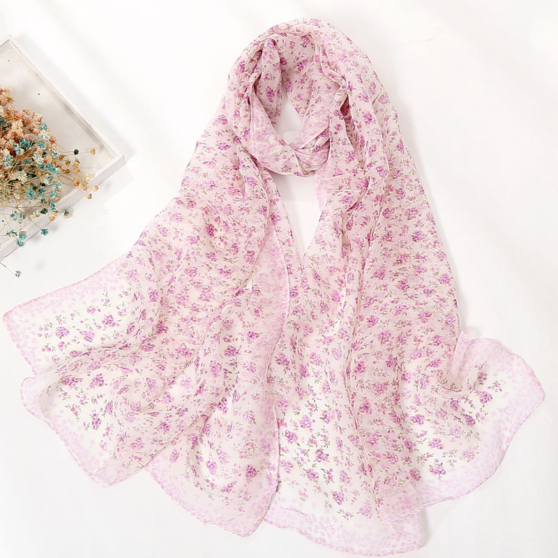 K930 Spring and summer women's small floral silk scarf women's georgette scarf long silk scarf thin silk scarf Korean version cross-border h