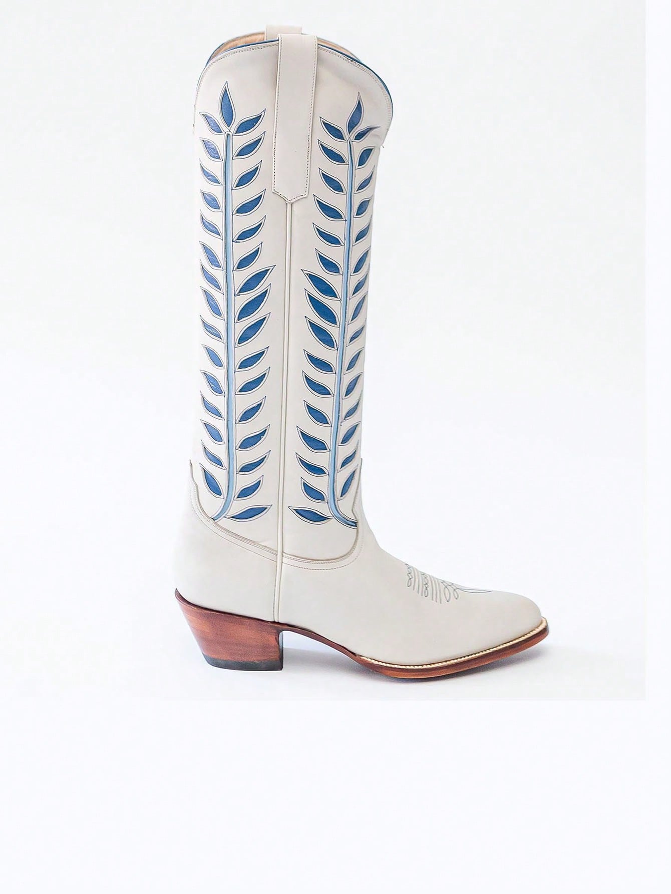 Lanjia- Arqa Womens Knee High Cowboy Boots For Women Wide Calf Chunky Heel Fashion Stylish Embroidered Western Boot Cowgirl With Contrast Foliage Inla