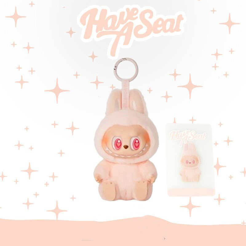 Free shipping Labubu keychain monsters anime figure pendant ring have a seat series pvc plush doll key chain toy aron blind box lovely women bag charm