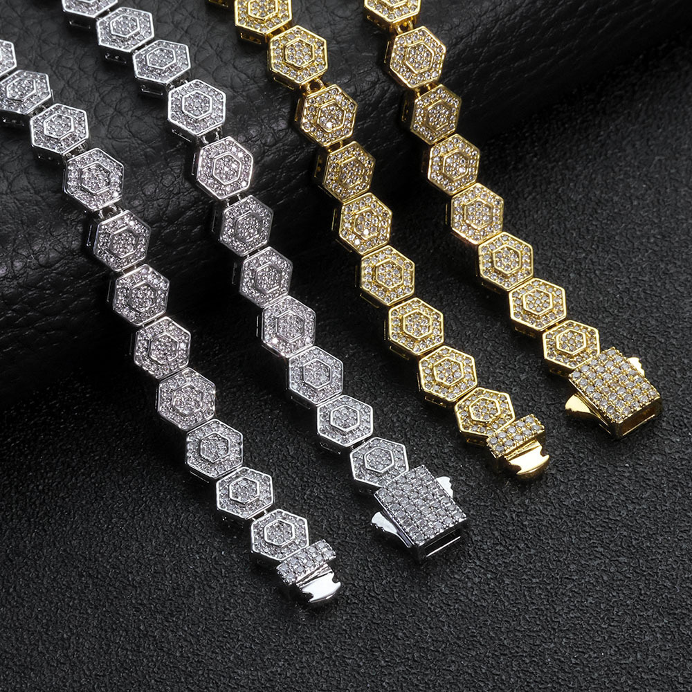 Hip Hop 8.5mm Hexagonal Rock Candy Chain Geometric Moissanite Bracelet Jewelry Accessories Mens Bracelet