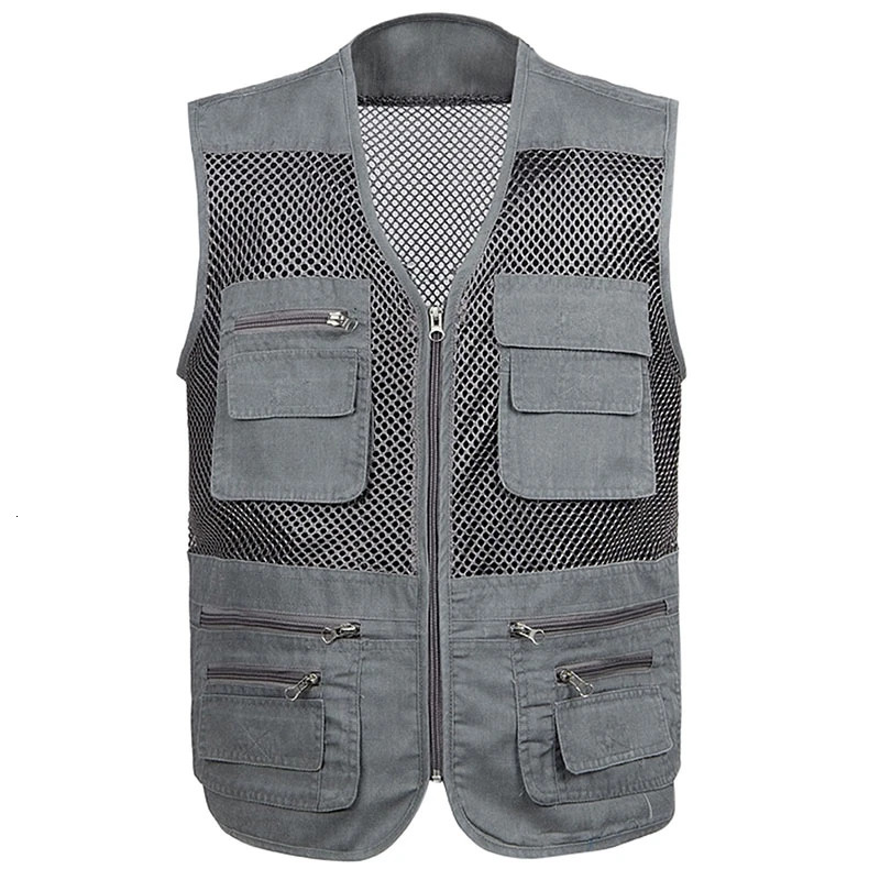 Large Size Mens Mesh Loose Vests MultiPockets Zipper QuickDrying Casual Male Outdoor Jacket Sleeveless Breathable Waistcoat 250605Z