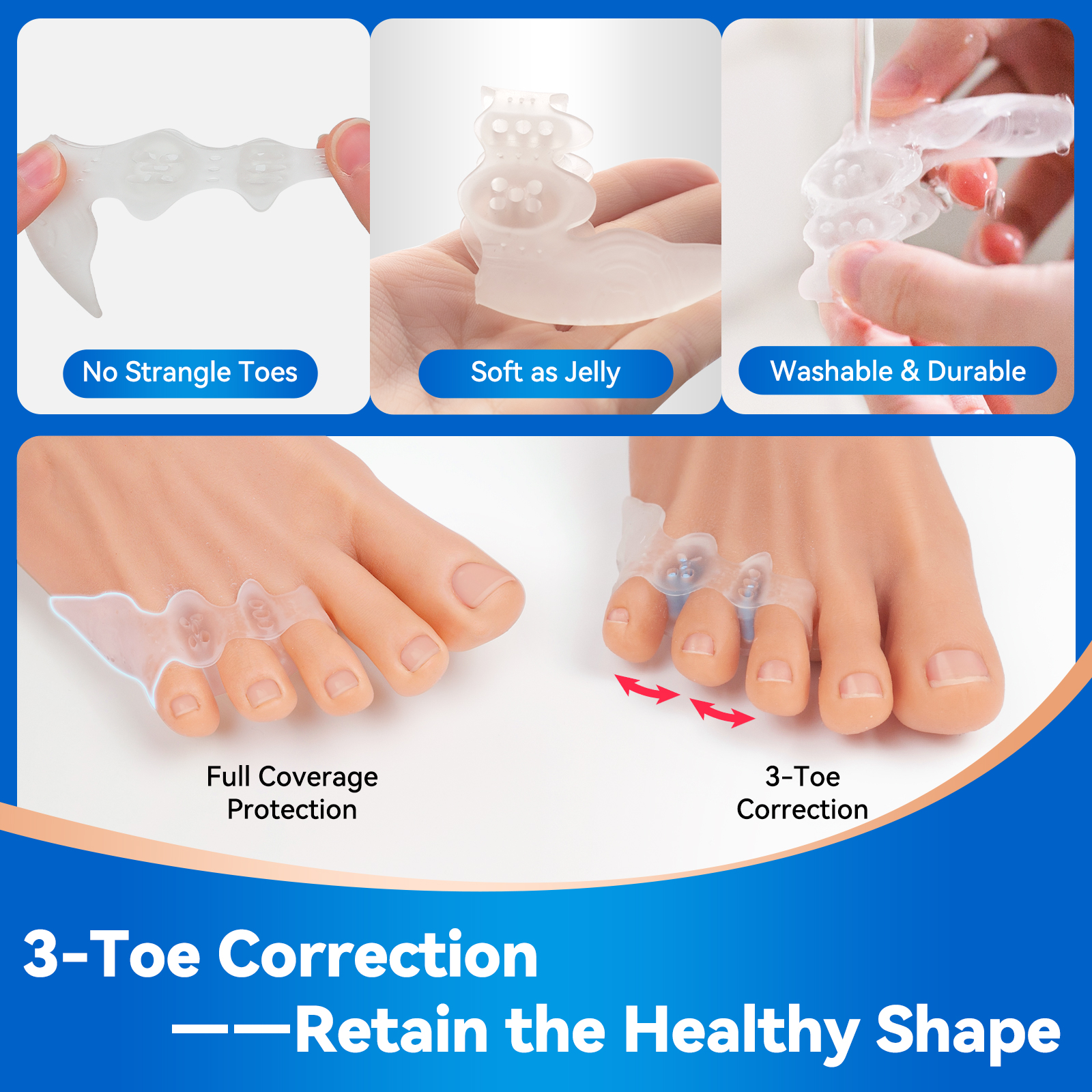 Gel Toe Separators for Overlapping Toes, Bunions, Big Toe Alignment, Corrector and Spacer