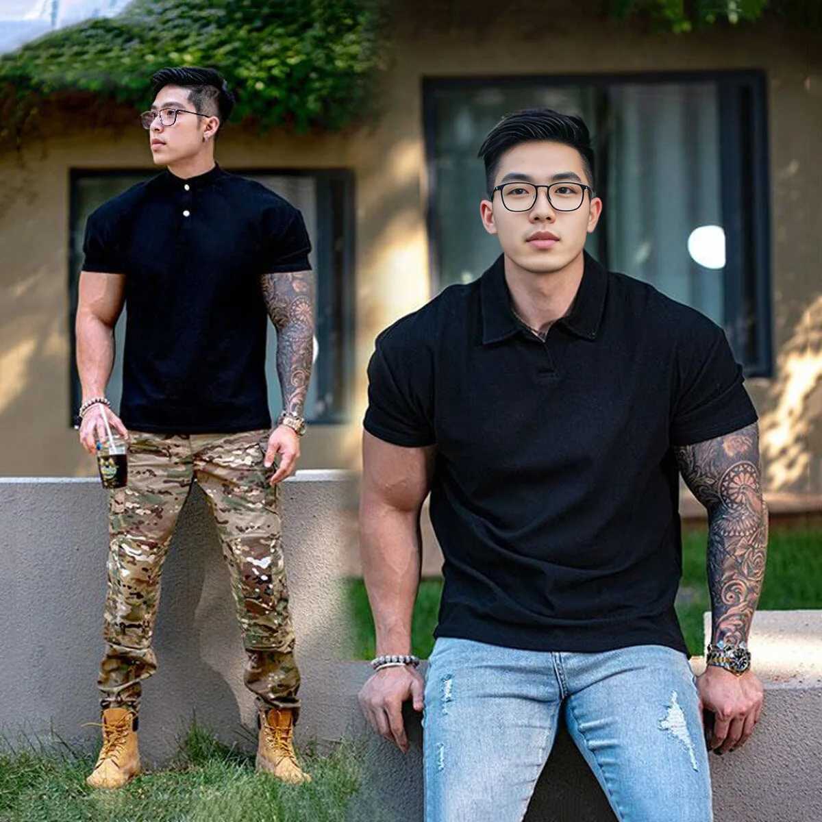 2025 Summer Simple Solid-color Chinese Polo Henry Collar Sporty Casual Breathable And Fitness Short-sleeved T-shirt With Cuffs XJ250605