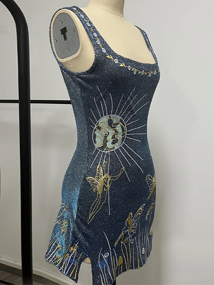 Sexy Sequin Party Dress Women Halter Side Split Slim Hip Package A-line Short Dresses Female 2025 Summer Evening Robes Lady 250604