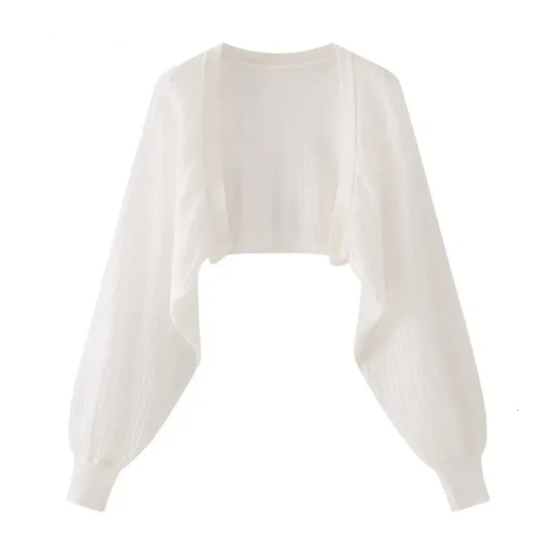 French Ice Silk Knitted SunProof Cardigan Top Womens Summer Thin Jacket Waistcoat Suspender Skirt Shawl Outer Match Blouse 250530