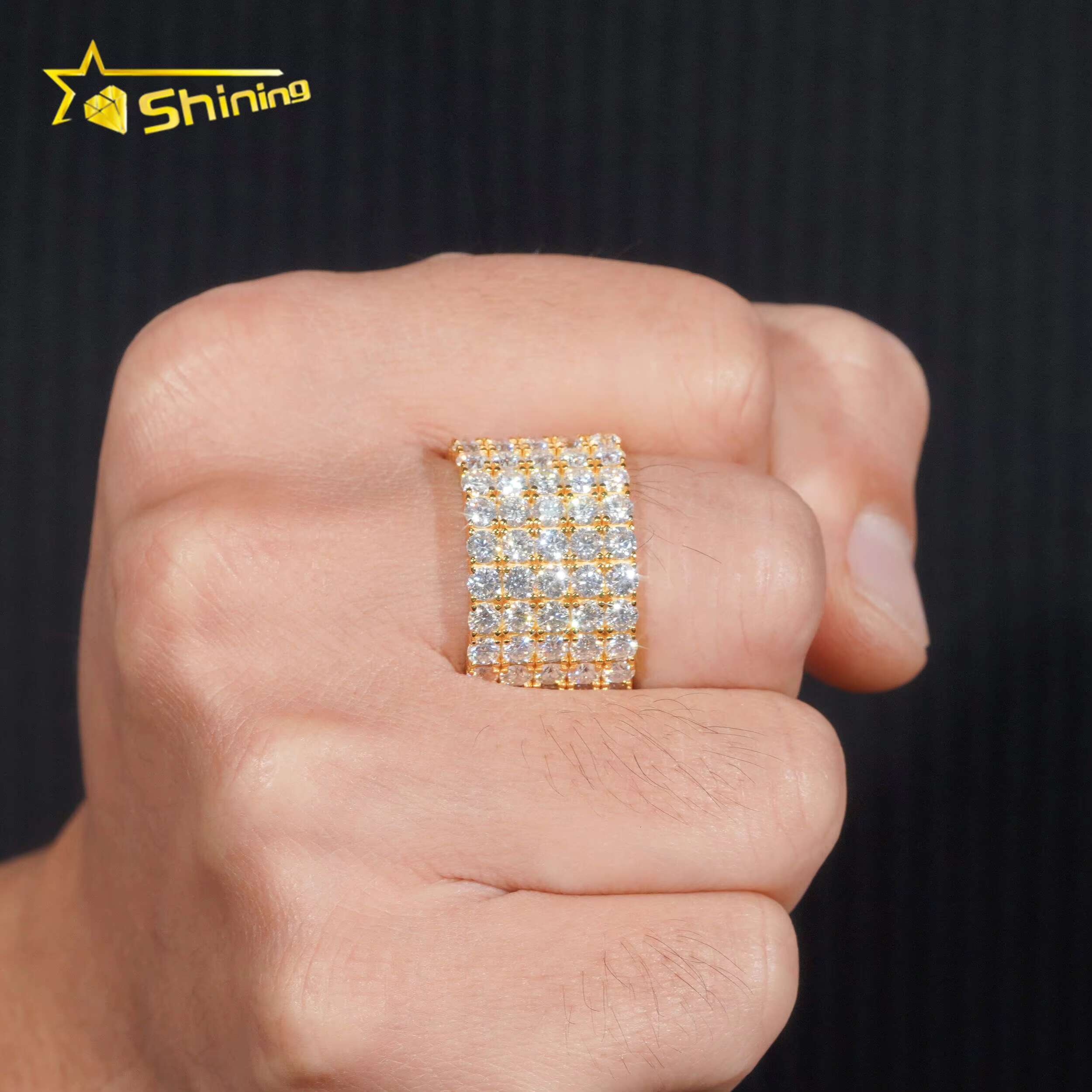 Fine Jewelry GRA 14K 18K Gold Plated Solid 925 Sterling Silver Iced Out Diamond Moissanite Fully Iced 5 Rows Eternity Band Ring