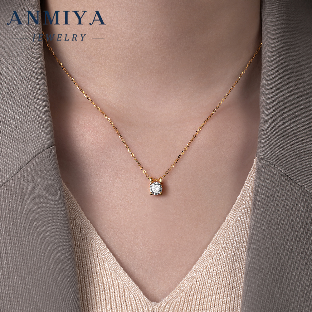 Delicate 925 Silver Jewelry Geometric Zircon Pendant Necklace with Link Chain Design for Fashion