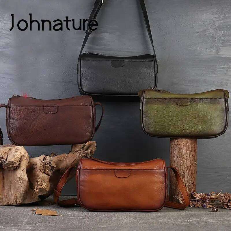 Johnature 2025 New Vintage Genuine Leather Versatile Women Bag Handmade Cowhide Casual Solid Color Shoulder & Crossbody Bags 2025/06/05