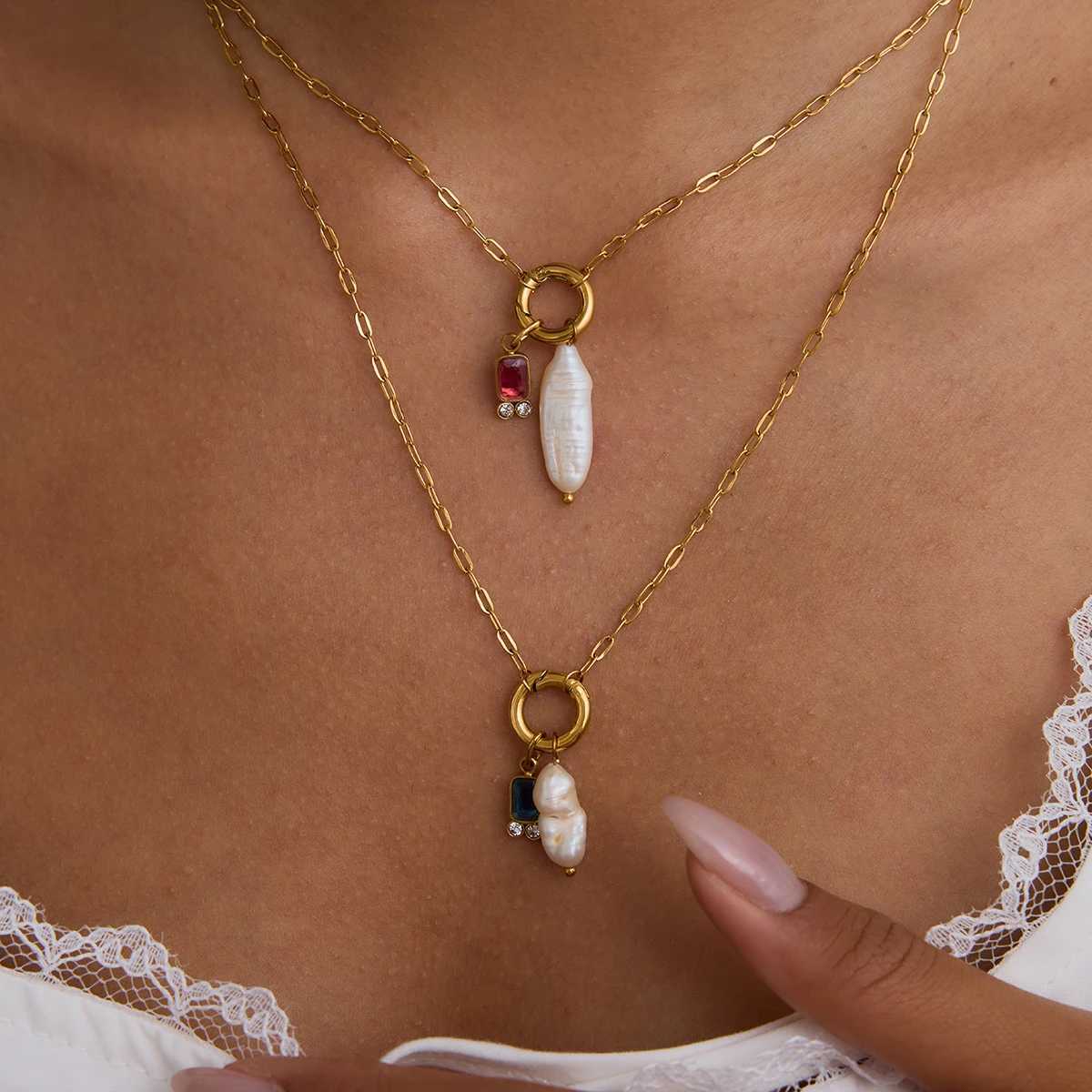 Youthway Natural Pearls And Color Zirconia Pendant Necklace Stainless Steel Jewelry 12 Birthstones Lucky Pendant Necklace Gift XJ250604