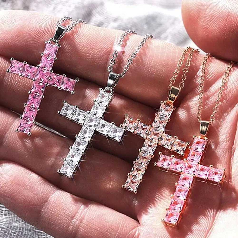 Cross Necklace Multi Color Crystal Cross Pendant For Women Necklace Cross Shape Necklace Pendant Party Jewelry XJ250604