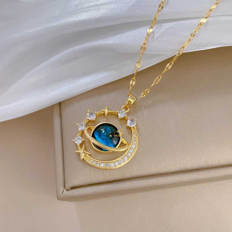 Exquisite Starry Sky Planet Light Luxurious Temperament Gorgeous Necklace Stars and Moon Versatile Stainless Steel Clavicle Chain XJ250604