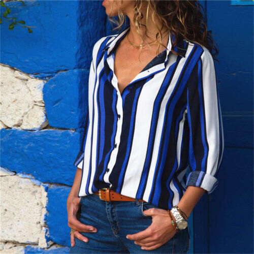 Fashion Slim Fit Striped Print Shirt Women's Wear B5