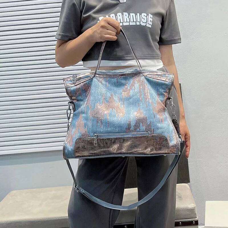 European And American Fashion New Tie Dyed Jeans Embroidered Beads Piece Foreign Style Women's Bag One Shoulder Cross Body