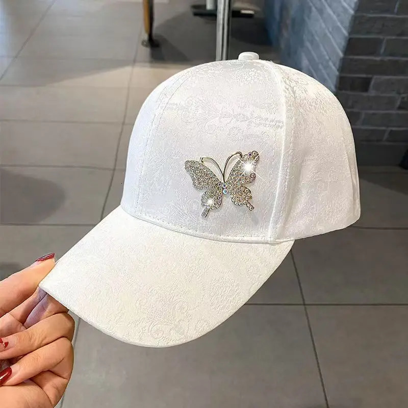 Diamond metal butterfly baseball cap for womens summer sun protection and fashion duck tongue sun baseball cap 250603