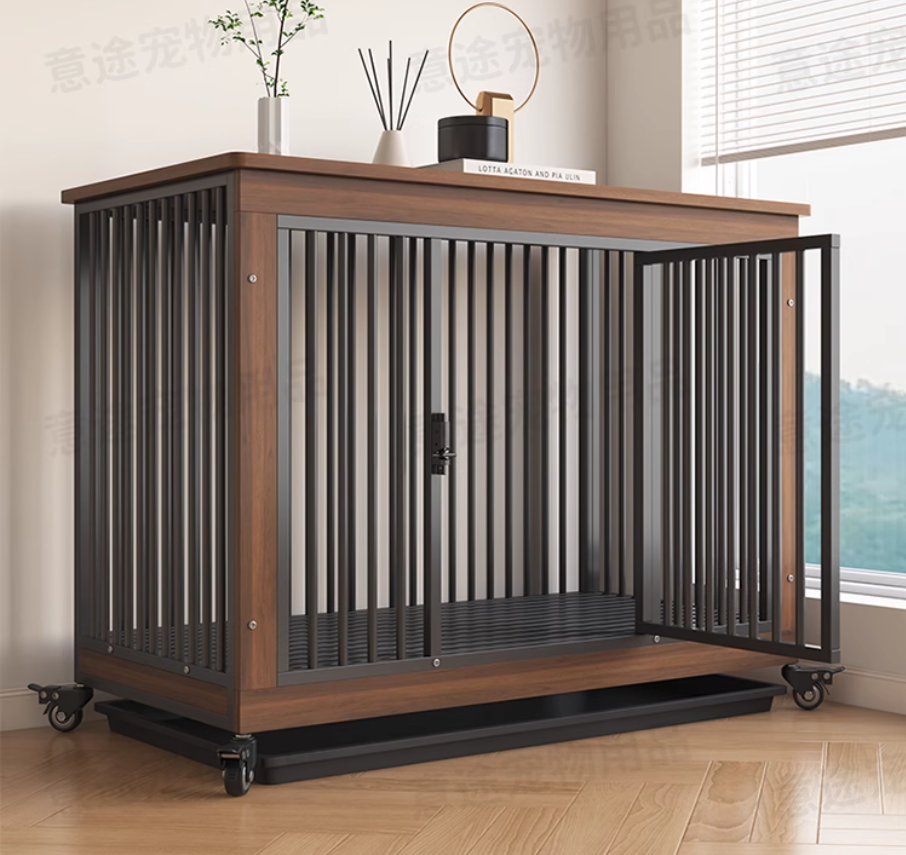 Luxurious Wooden Pet Kennel: Spacious Dog Cage with Built-In Toilet Suitable for Larger Breeds