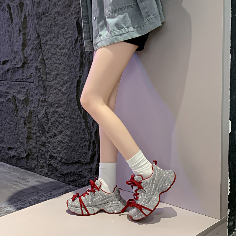 Women Fashion Skate Sneakers Women Thick Soled Shiny Shoes Sequin Increase Height Casual Shoes Designer Non-slip Sneaker Outdoor Luxury Diamond Runnin