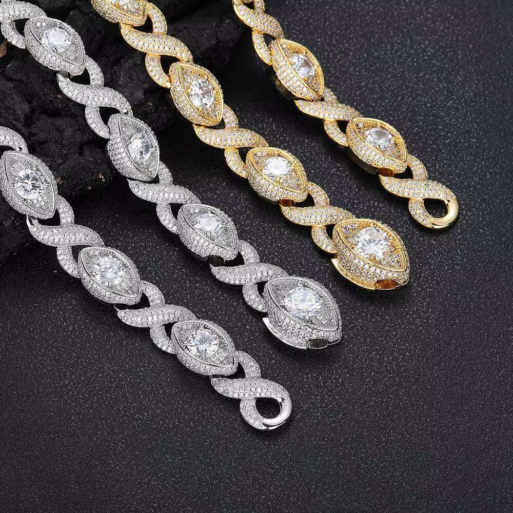 15mm Hip Hop Jewelry Iced Out Cuban Chain Big Diamond Eye Shape Silver Cuban Infinite Links Choker Necklace for Women