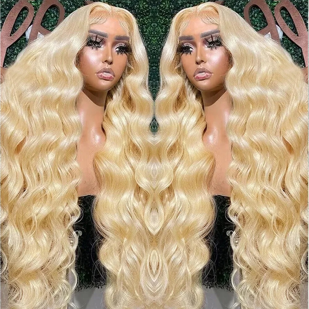 613 Honey Blonde 40 Inch HD Lace Front Wigs 13x6 Body Wave Human Hair Curly Frontal Wig For Women 200 Density Synthetic